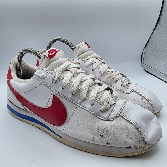 Nike Cortez Basic Forrest Gump Mens Size 9 White Red Blue Sneaker Shoes Casual - Picture 1 of 15
